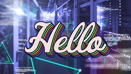Poster - animation of data processing and hello text over server room