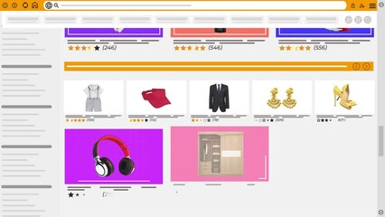 Wall Mural - E-commerce website animation. sales, shopping, online shop,  webpage, web design, browser, interface, online marketing, 