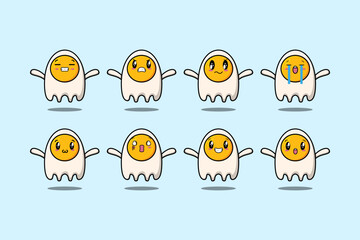 Wall Mural - Set kawaii fried eggs cartoon character with different expressions cartoon face vector illustrations