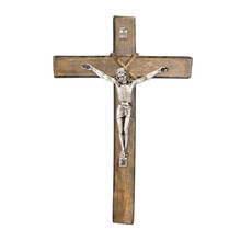 Wooden Christian Crucifix Of Jesus Christ Isolated