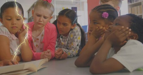 Poster - Animation of lightning over diverse schoolchildren and teacher
