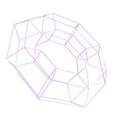 Canvas Print - 3d wireframe hexagon png element. Futuristic cyber tech light purple gradient shape