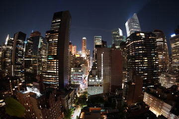 Wall Mural - new york city night aerial cityscape from terrace rooftop