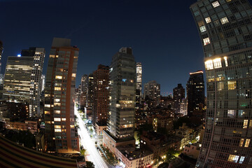 Wall Mural - new york city night aerial cityscape from terrace rooftop