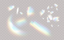 Rainbow Highlights On A Black Background.Glare Or Reflection From Water And Glass.Glittering Particles For Social Media Backgrounds, Product Presentations, Photo Shots.