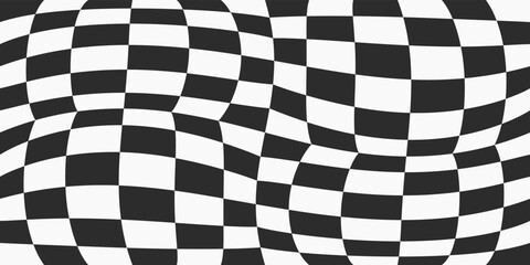 Poster - Convex checkerboard. Black and white checkers curved, seamless. Interior and decoration, seamless pattern for surface.