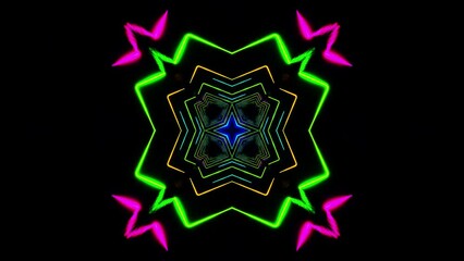 Poster - Flying through a multicolored neon tunnel with diamond-shaped figures. Kaleidoscope VJ loop.