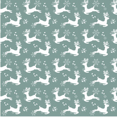 Wall Mural - reindeer new year pattern, christmas vector, green christmas seamless pattern