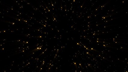 4K Gold Explosion effect. Festive Fireworks. Isolated on black background. Floating golden sparkles. Glowing Particles. Overlay. 60 fps