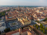 Fototapeta Londyn - Aerial view of Novara in Italy with its famous San Gaudenzio dome 