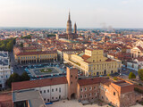 Fototapeta Londyn - Aerial view of Novara in Italy with its famous San Gaudenzio dome 