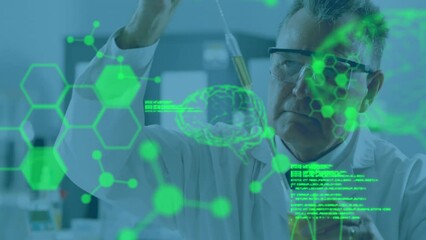 Poster - Animation of data processing over caucasian male scientist in lab
