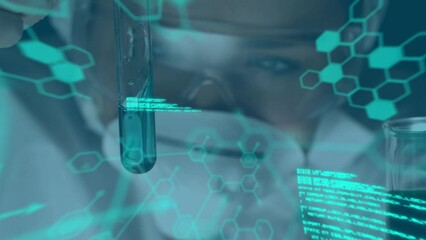 Poster - Animation of data processing over african american female scientist in lab