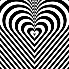 Wall Mural - Monochrome Psychedelic retro groove background shape heart . vector illustration. Pattern in the style of the seventies and sixties. Hippie style design