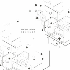Fototapete - Abstract hexagons genetic, science, chemical pattern. Technology geometric carcass. Vector connection and social network. Concept with lines and dots