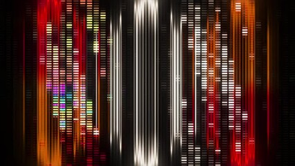 Poster - Colorful light animation with moving musical particles and stripes. Motion. Musical animation with moving colorful stripes and dots. Dashes move on background of bands in musical style