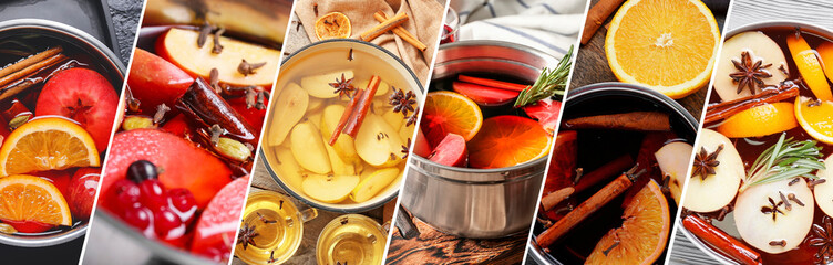 Collage with tasty homemade mulled wine