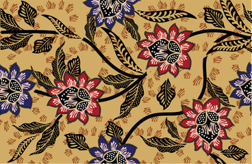 Indonesian batik motifs with very distinctive plant patterns. Vector 10