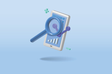 Wall Mural - mobile data analysis concept on blue background. 3d vector illustration design.