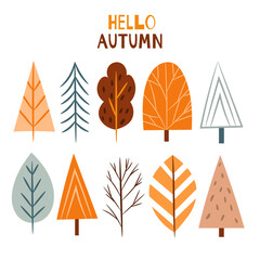 Poster - set of hand drawn autumn trees isolated on white background