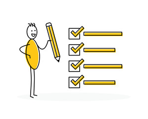Aufkleber - Stickman or stick figure tick checkmark on checklist vector illustration. Successful completion of business tasks concept.