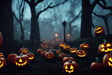 Halloween Day Eyes Of Jack O' Lanterns Trick Or Treating Samhain All Hallows' Eve All Saints' Eve All Hallowe'en Spooky Horror Ghost Demon Background October 31 3Drender