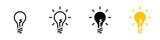Fototapeta  - Conjunto de iconos de bombilla de luz. Concepto de iluminación. Foco de luz. Ilustración vectorial de diferentes estilos