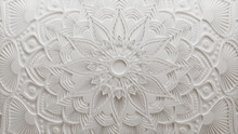 White Surface With Extruded Ornamental Flower. 3D Diwali Festival Background.