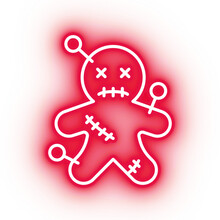 Neon Red Voodoo Doll Icon, Illustration Of Neon Glowing Voodoo Doll With Transparent Background