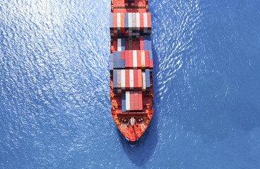 high angle view of the shipping system transport containers by cargo ships, international transport, export-import business, logistics