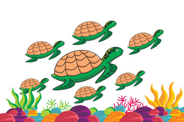 Wall Mural - reptiles. sea turtle. vector illustration of turtle swimming in the ocean