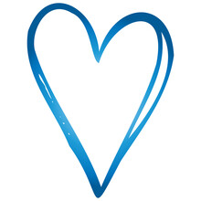 Simple Blue Doodle Heart. Isolated Design Element For Valentine's Day, Wedding, Romance. Transparent PNG Clipart