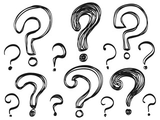 Poster - Set of hand drawn question marks. doodle questions marks. isolated on black and white. vector illustration.