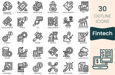Wall Mural - Fintech icon set. Thin outline icons pack. Vector illustration