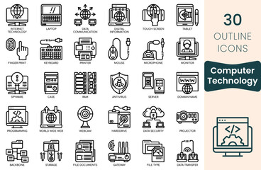 Poster - Computer Technology icon set. Thin outline icons pack. Vector illustration