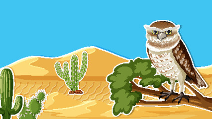 Wall Mural - An owl in desert background