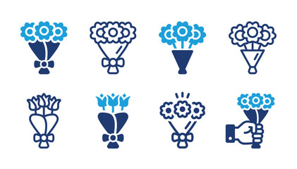 Poster - Bunch of flowers icon set. Bouquet symbol collection isolated on white background.