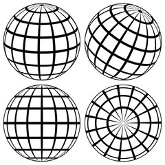 Poster - Globe line sphere earth, wire global grid, 3d ball planet