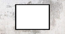 Mockup White Picture Frame On Gray Loft Wall Background With Clipping Path