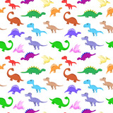 Fototapeta Dinusie - Flat colorful dinosaur seamless pattern