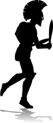 Wall Mural - A Spartan or Trojan ancient Greek hoplite warrior silhouette. Could also be a Roman gladiator.