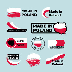 Poster - Icon Made in Poland, icon with Poland flag map, for different backgrounds. Vector illustration. Set of label, stickers, pointer, badge, symbol, page curl with Poland flag icon on design element.