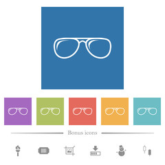 Sticker - Glasses with glosses flat white icons in square backgrounds