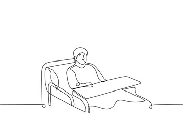 Wall Mural - man lies in a hospital bed - one line drawing vector. concept, hospital patient