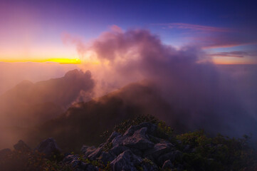 Wall Mural - travel viewpoint. doi luang chiang dao mountain sunset. chiang mai. thailand...