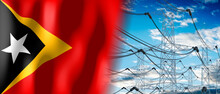 East Timor - Country Flag And Electricity Pylons - 3D Illustration