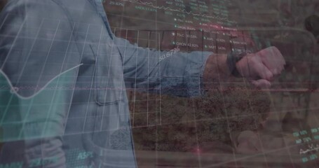 Poster - Animation of data processing over caucasian man with smartwatch