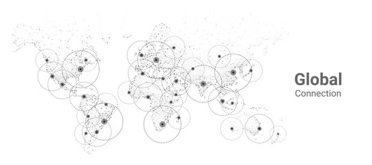 world map made up of tiny dots on white background. vector global connection for print, website, gra