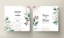 Elegant Wedding Invitation Card Watercolor Leaves With Sage Color