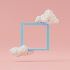 Poster - 3d render of clouds with square frame isolated on pink background.